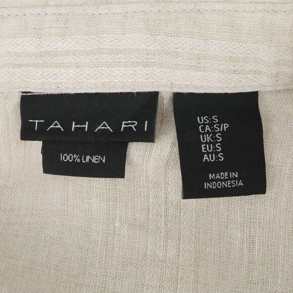 Tahari Top Womens Small Beige Linen Blouse Lightweight Pullover Resort Beach - Picture 3 of 11